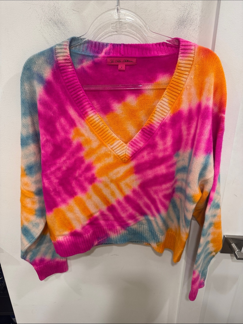 The Elder Statesman Tie-Dye V-Neck Sweater - Pink, Orange, Blue